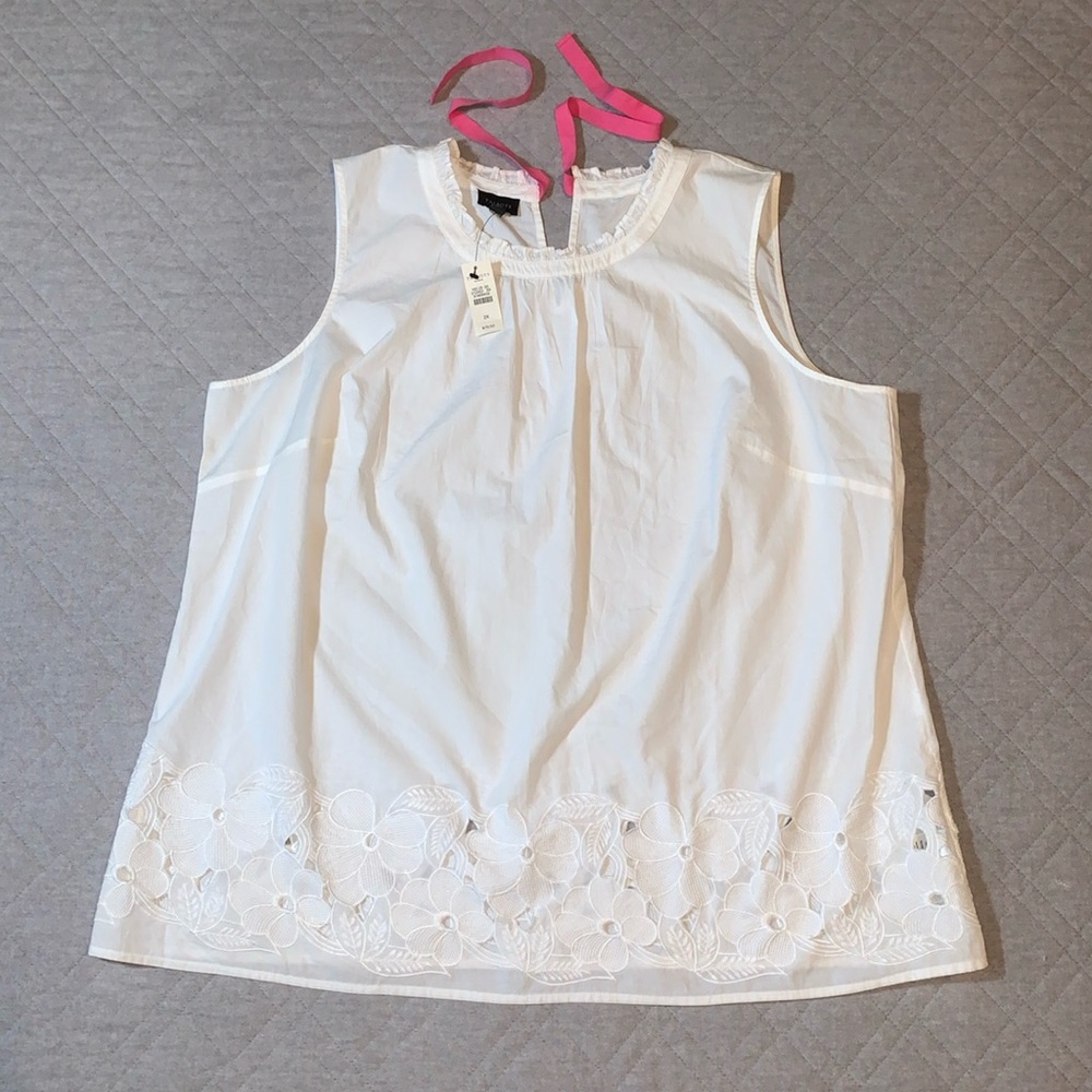 NWT Talbots Woman Sleeveless Blouse, White with Pink Tie Back Closure, Size 2X - Picture 8 of 16